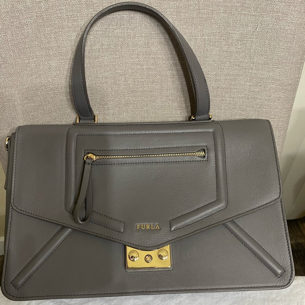Pre loved grey leather Furla handbag